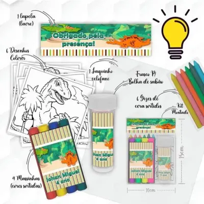 Kit Massinha + Giz + Bolha Dinossauro Baby Personalizado - artesanato de Mi Papelaria Criativa