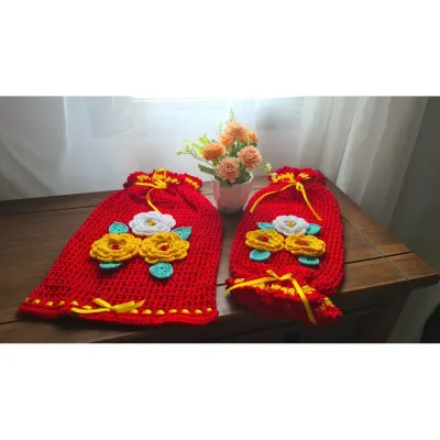 Puxa Saco + Porta Pão em Crochê Tomate - artesanato de Mari Crochê feito com carinho!