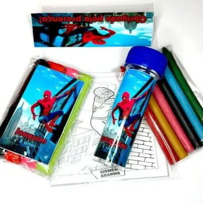 Kit Massinha + Giz + Bolha Homem Aranha Personalizado - artesanato de Mi Papelaria Criativa