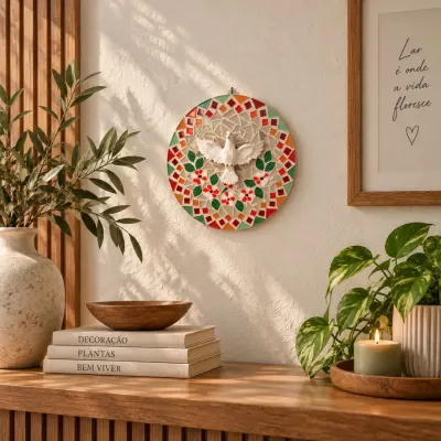 Mandala Divino Espírito Santo em Mosaico de Vidro - modelo 2 - artesanato de Crismosaico & madeiras