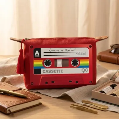 Nécessaire Personalizada em Nylon Lembrancinha aniversario Fita K7 vermelha anos 80 - artesanato de Limão e Amora Festas