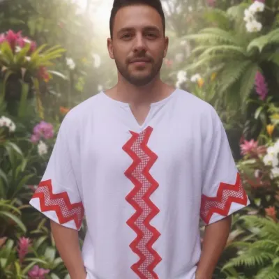 bata masculina branca com adereços em vermelho - artesanato de Empório cor e amor