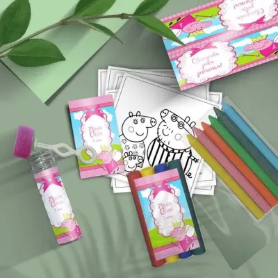 Kit Massinha + Giz + Bolha - Porquinha Rosa Personalizado - artesanato de Mi Papelaria Criativa