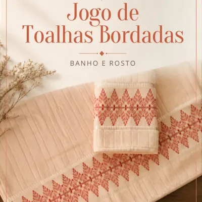 Jogo de toalhas bordadas - 2 peças - Banho e Rosto 2 - artesanato de Djulik