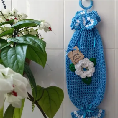 Puxa Saco em Crochê (Cancun Azul) - artesanato de Mari Crochê feito com carinho!