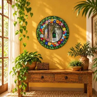 Moldura em Mosaico Jardim de Cores 2 - artesanato de Crismosaico & madeiras