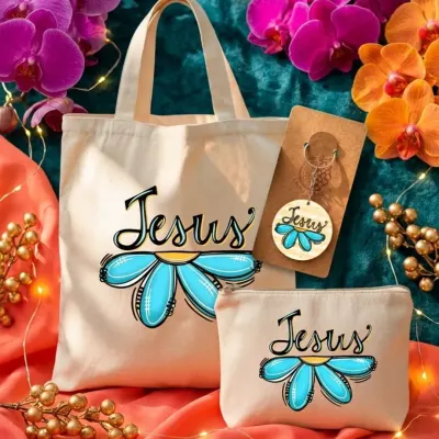 Kit Ecobag Necessaire E Chaveiro Presente Feminino Criativo Jesus - artesanato de Limão e Amora Festas