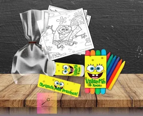 Kit Massinha + Giz + Bolha Bob Esponja Personalizado - artesanato de Artmanha Lembrancinhas