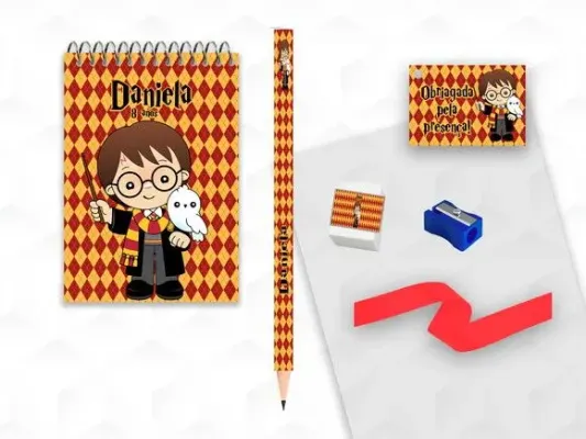Bloquinho+ Borracha e Apontador Harry Potter Personalizada - artesanato de creativitybynina