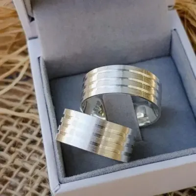 Par Alianças Prata 950 Namoro 8mm + Anel Compromisso - artesanato de TM JOIAS