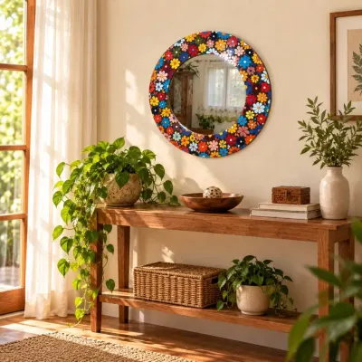 Moldura em Mosaico Jardim de Cores - artesanato de Crismosaico & madeiras
