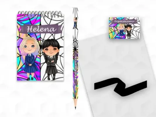 Bloquinho com Lápis Wandinha Cute Personalizado - artesanato de creativitybynina