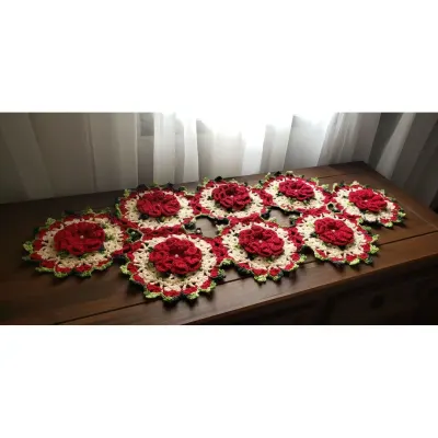 Caminho de Mesa em Crochê Jardim das Camélias - artesanato de Mari Crochê feito com carinho!