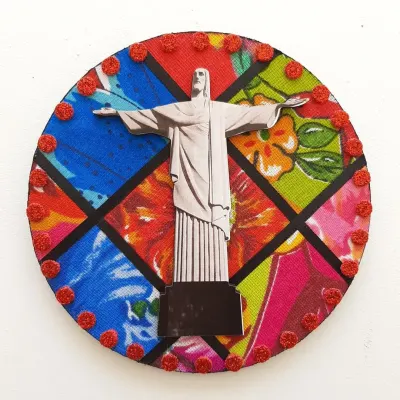 Quadrinho de Chita Cristo Redentor - artesanato de Estudio Bananeira