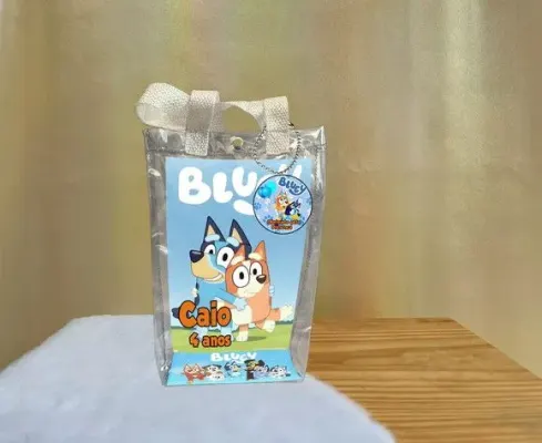 Sacola Transparente Bluey Personalizado - artesanato de Artmanha Lembrancinhas