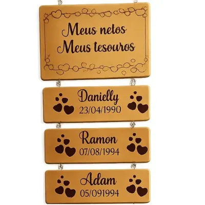 Placa De Madeira De Parede Recanto Da Vovó Com Nome Dos Netos Personalizado Gravação A Laser 3 nomes