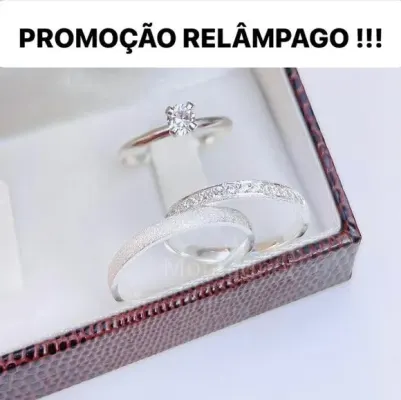 Alianças de Namoro Prata 950 2mm + Anel Solitário - artesanato de TM JOIAS