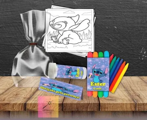 Kit Massinha + Giz + Bolha Stitch Personalizado - artesanato de Artmanha Lembrancinhas