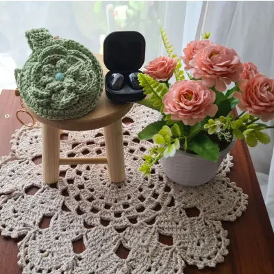 Case em Crochê para Fone de Ouvidos Verde Água - artesanato de Mari Crochê feito com carinho!