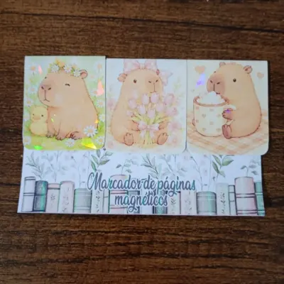 Marcador de Página Magnético Trio 8 - "Capivaras" - artesanato de Emejhu Personalizados