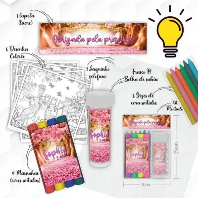 Kit Massinha + Giz + Bolha Jardim Encantado Personalizado - artesanato de Mi Papelaria Criativa
