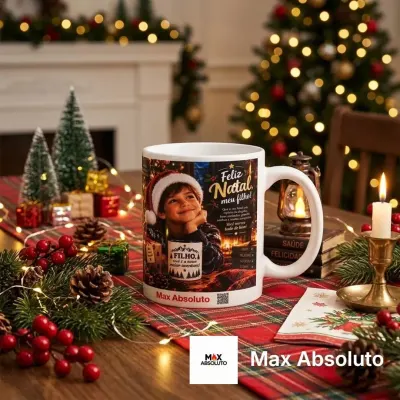 Caneca Porcelana Natal Filho com Árvores e Estrelas 325ml