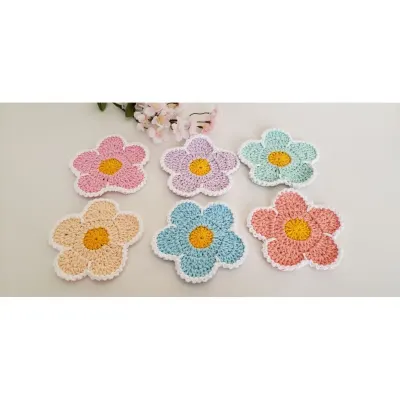 Descanso Copos em Crochê Motivo Flor (06 Unidades) - artesanato de Mari Crochê feito com carinho!