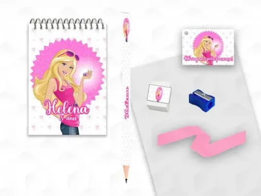 Bloquinho+ Borracha e Apontador Barbie Personalizada - artesanato de creativitybynina