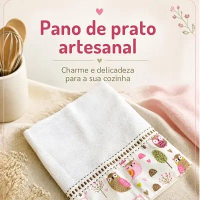 Pano de prato artesanal - com barrado de tecido 14 - artesanato de Djulik