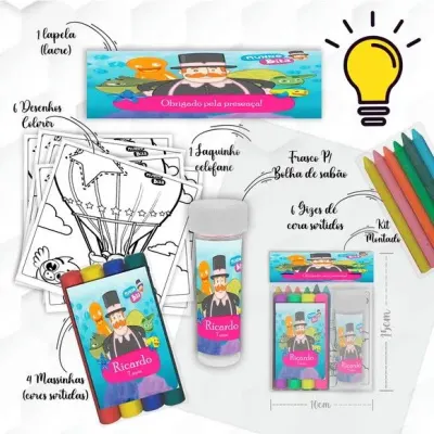 Kit Massinha + Giz + Bolha Mundo Bita Personalizado - artesanato de Mi Papelaria Criativa