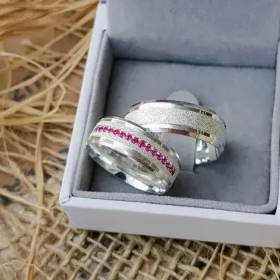 Par Alianças Prata 950 Namoro 6mm + Anel Compromisso - artesanato de TM JOIAS