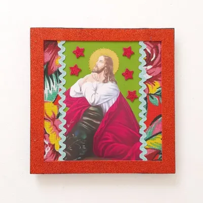 Quadrinho Retrô Jesus Orando - artesanato de Estudio Bananeira