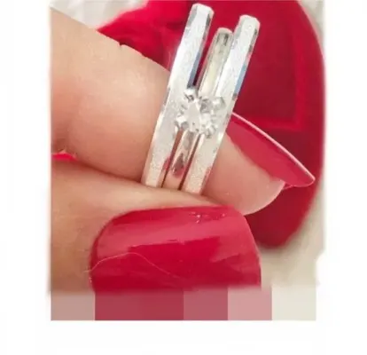 Par Alianças de Namoro Prata 950 2mm + Anel Solitário - artesanato de TM JOIAS