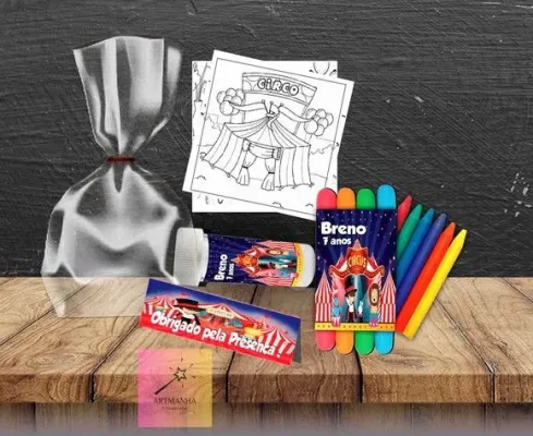 Kit Massinha + Giz + Bolha Circo Personalizado - artesanato de Artmanha Lembrancinhas