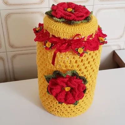 Capa para Pote de Conserva 3200 ml Crochê Amarelo - artesanato de Mari Crochê feito com carinho!