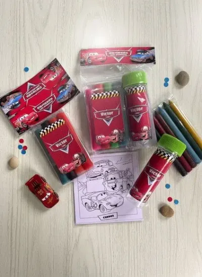 Kit Massinha + Giz + Bolha - Carros Disney Personalizado - artesanato de Mi Papelaria Criativa