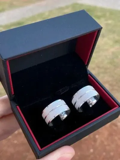 Par Alianças Prata 950 Namoro 8mm + Anel Compromisso - artesanato de TM JOIAS