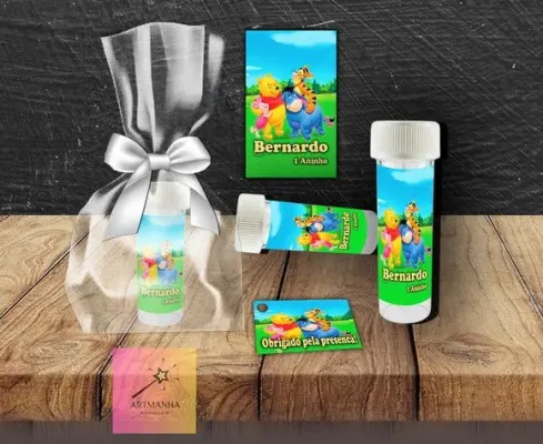 Bolha de Sabão Ursinho Pooh Personalizada - artesanato de Artmanha Lembrancinhas