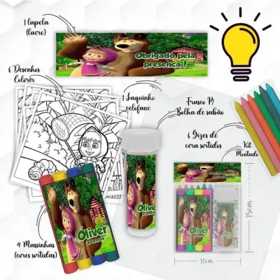 Kit Massinha + Giz + Bolha Marsha e o Urso Personalizado - artesanato de Mi Papelaria Criativa