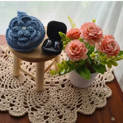 Case em Crochê para Fone de Ouvidos Azul Aquário - artesanato de Mari Crochê feito com carinho!