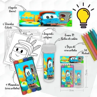 Kit Massinha + Giz + Bolha Léo Caminhão Personalizado - artesanato de Mi Papelaria Criativa
