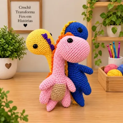 Dinossauros em Amigurumi – Fofura e Amor em Cada Ponto 🦕💕 - artesanato de crocheteria com a Maria