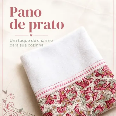 Pano de prato artesanal - com barrado de tecido 12 - artesanato de Djulik