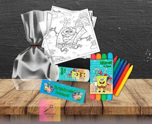 Kit Massinha + Giz + Bolha Bob Esponja Personalizado - artesanato de Artmanha Lembrancinhas