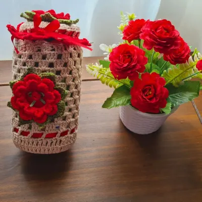 Capa para Potes 500 Grs em Crochê Porcelana - artesanato de Mari Crochê feito com carinho!