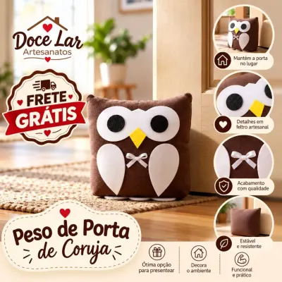 Peso de Porta de Coruja 17cm Cores Sortidas - artesanato de Doce Lar Artesanatos