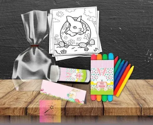 Kit Massinha + Giz + Bolha Pascoa Personalizado - artesanato de Artmanha Lembrancinhas