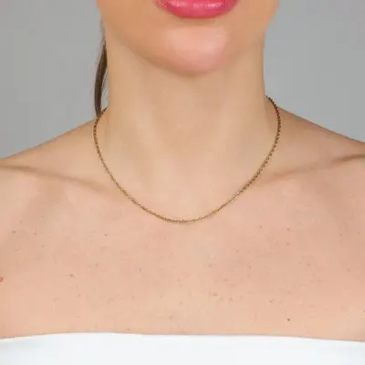 Corrente Elos Duplos Feminina Banhada 2mm 2,5grs 45cm - artesanato de TM JOIAS