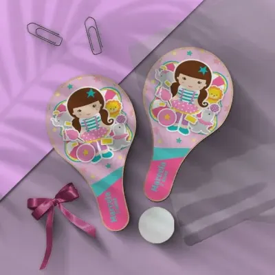 Raquete Ping Pong - Circo Rosa Personalizada - artesanato de Mi Papelaria Criativa