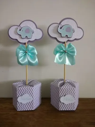 Centro de mesa chá elefantinho verde - artesanato de Fina Essência Papelaria Personalizada
